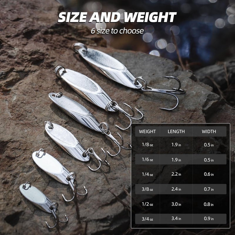 PROBITE Jigging Spoon Fishing Lure Set 6-Pack Metal Saltwater & Freshwater Casting Spoon Hooks Premium Durable Treble Hooks for Bass, Salmon & Trout Fishing - Image 5